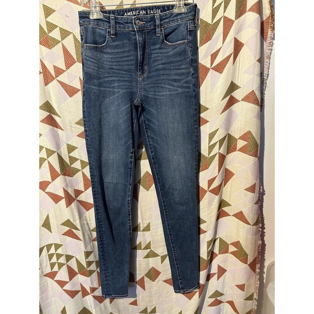 American Eagle Jeans 4 X-Long Super Hi Rise Jegging Dark Wash Whiskering Skinny